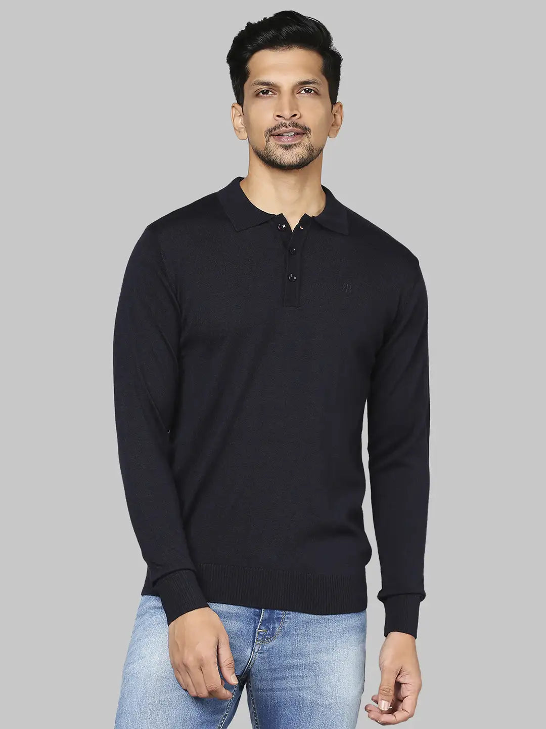 Men Regular Fit Grey Sweater