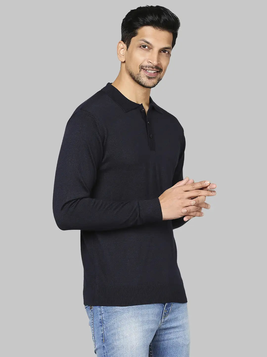 Men Regular Fit Grey Sweater