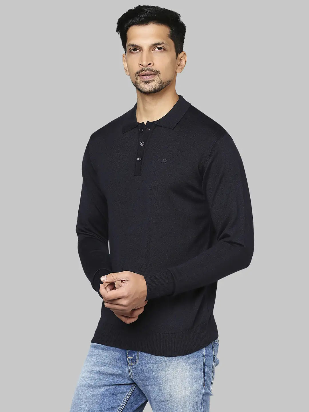 Men Regular Fit Grey Sweater