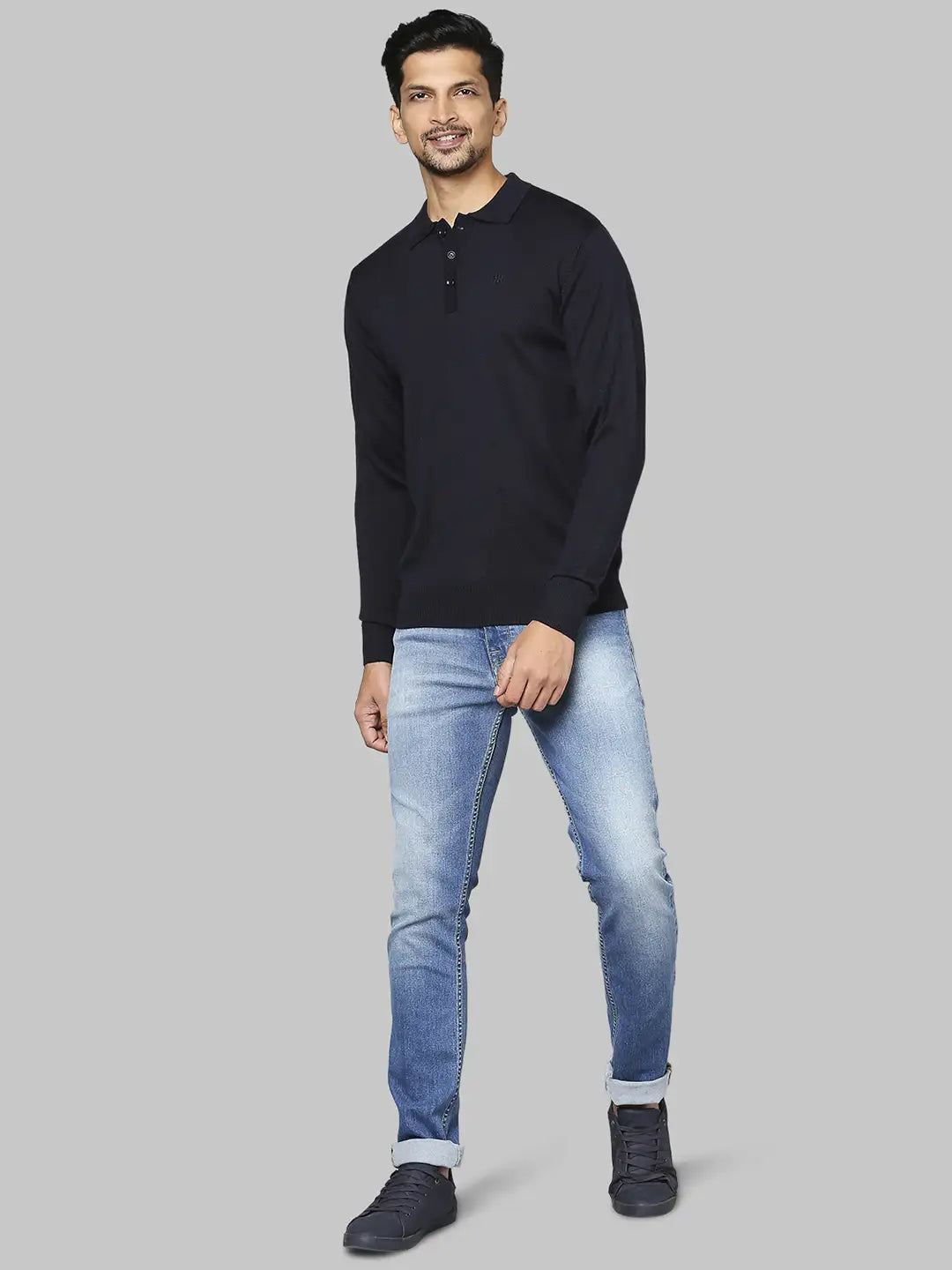 Men Regular Fit Grey Sweater