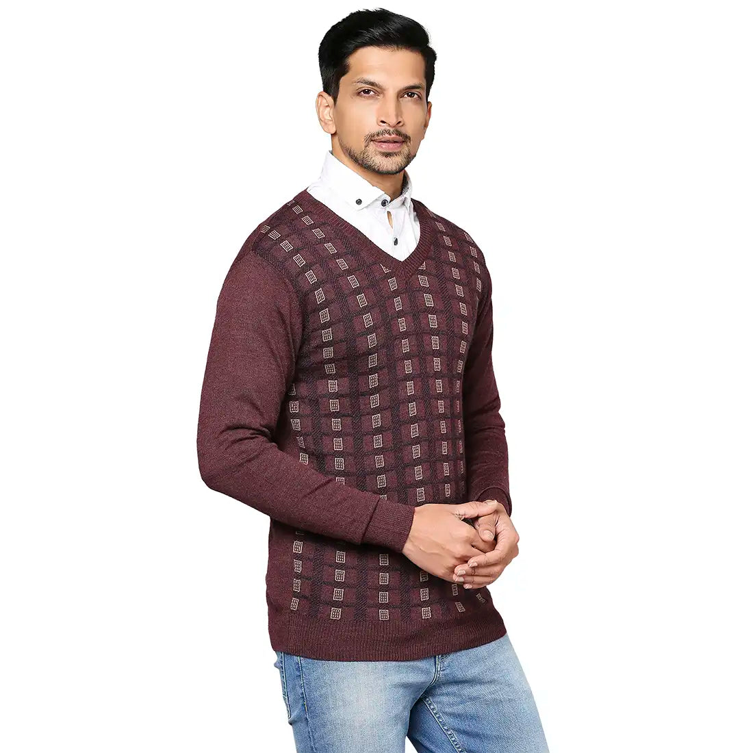 Men Regular Fit Grey Sweater