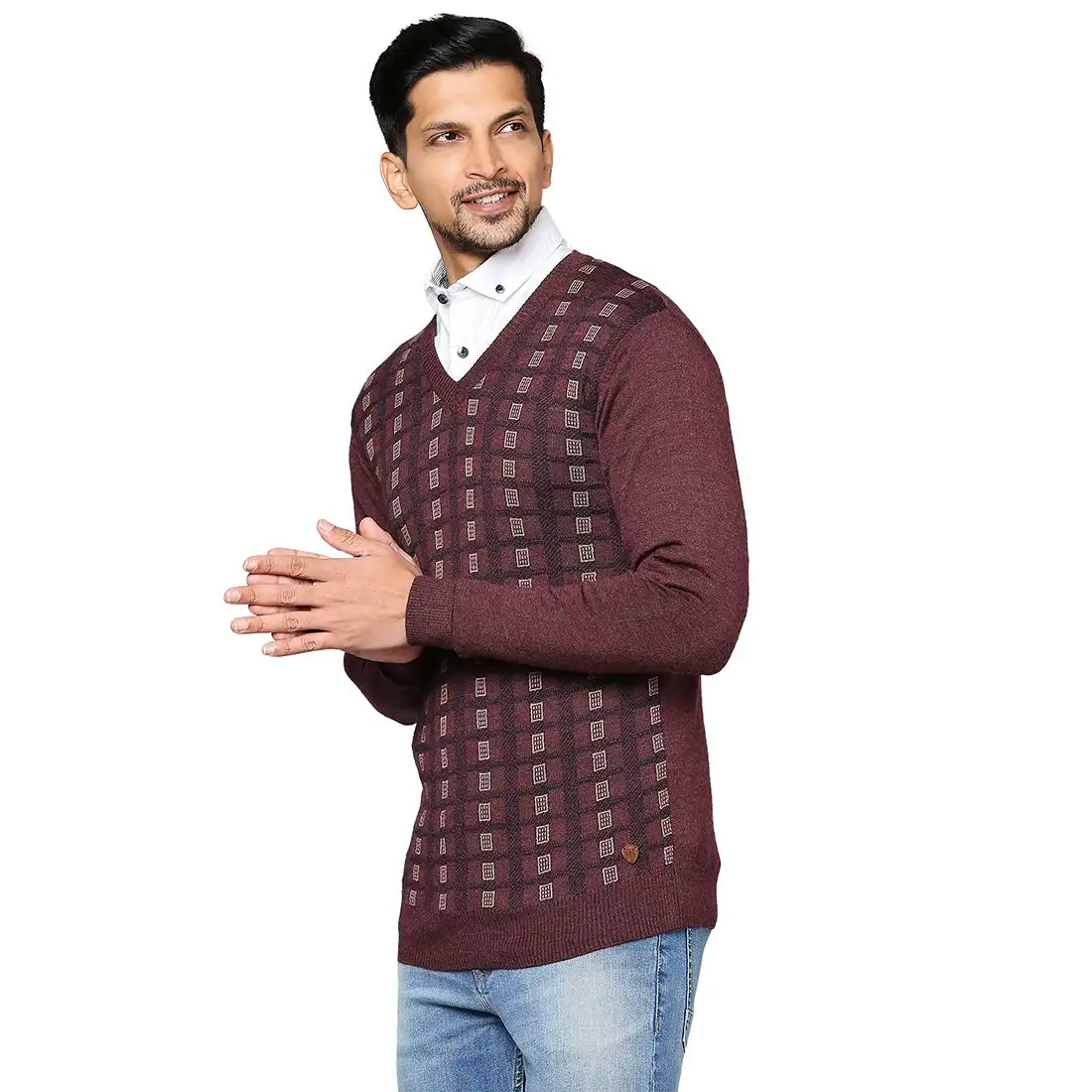Men Regular Fit Grey Sweater