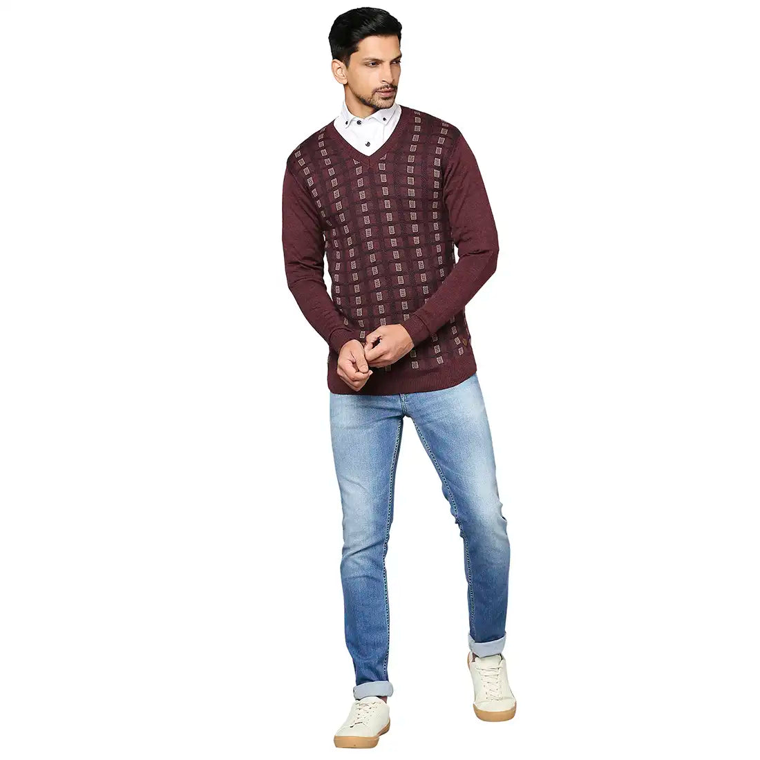 Men Regular Fit Grey Sweater