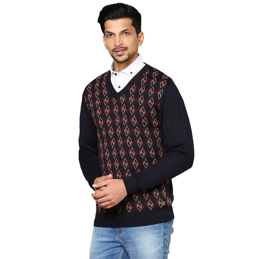 Men Regular Fit Grey Sweater