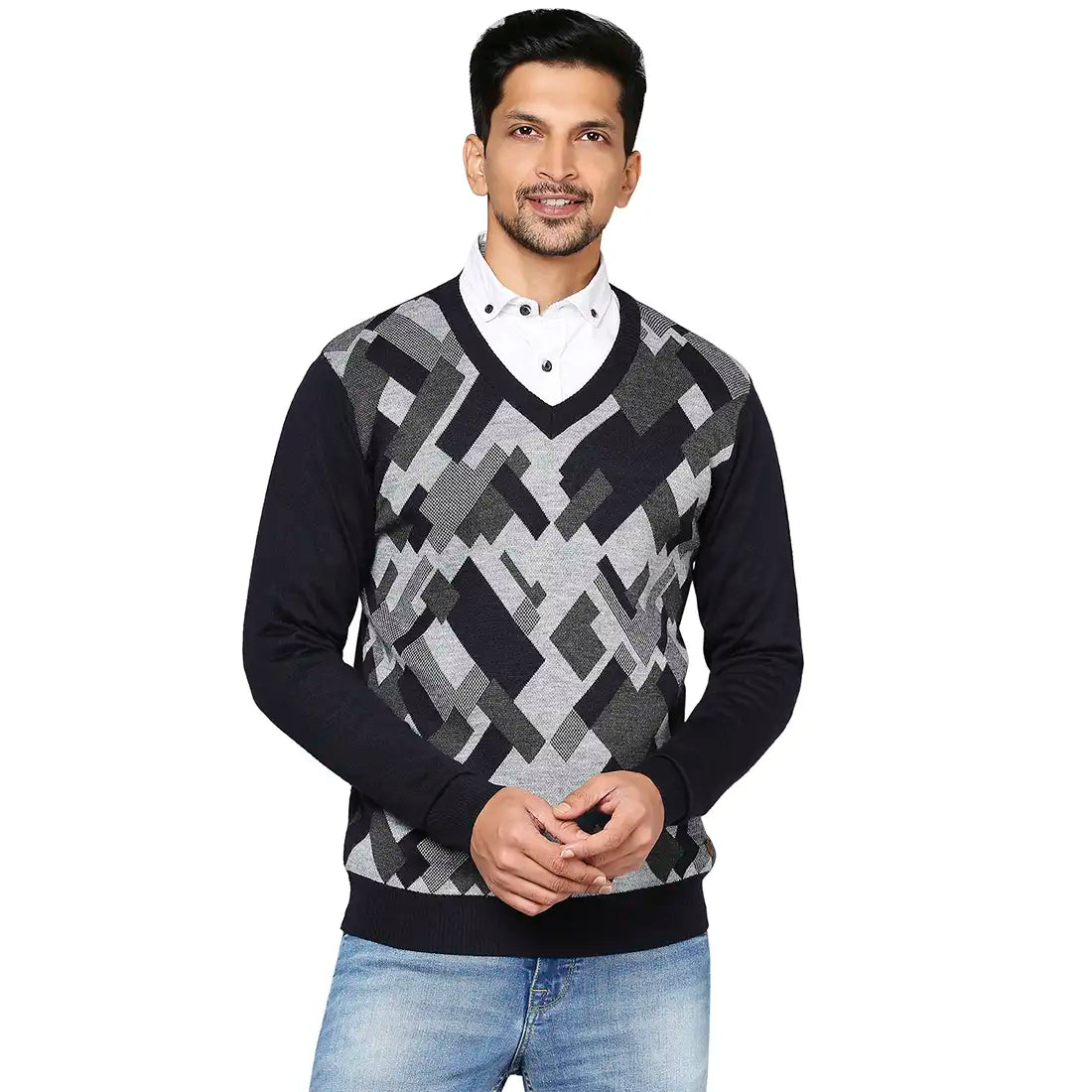 Men Regular Fit Beige Sweater