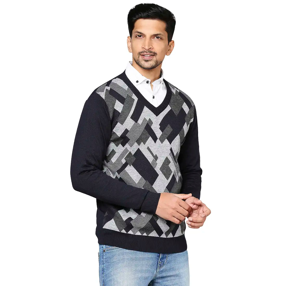 Men Regular Fit Beige Sweater