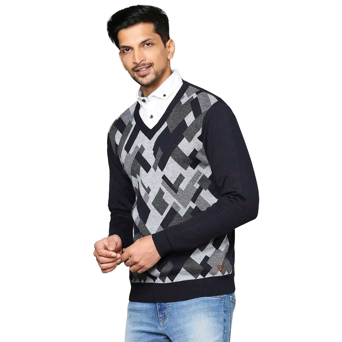 Men Regular Fit Beige Sweater
