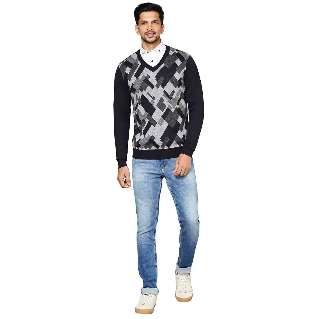 Men Regular Fit Beige Sweater