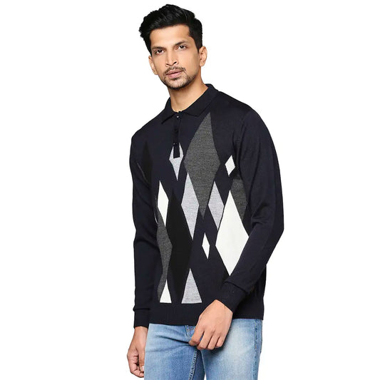 Men Regular Fit Blue Sweater