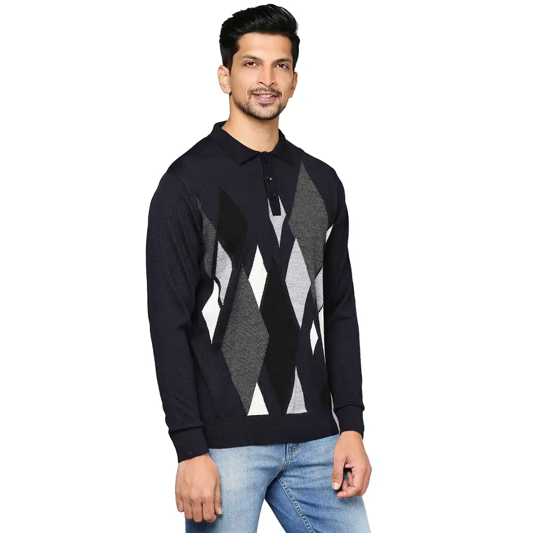 Men Regular Fit Blue Sweater