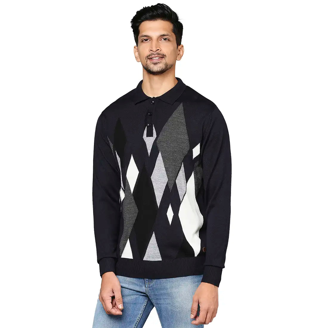 Men Regular Fit Blue Sweater