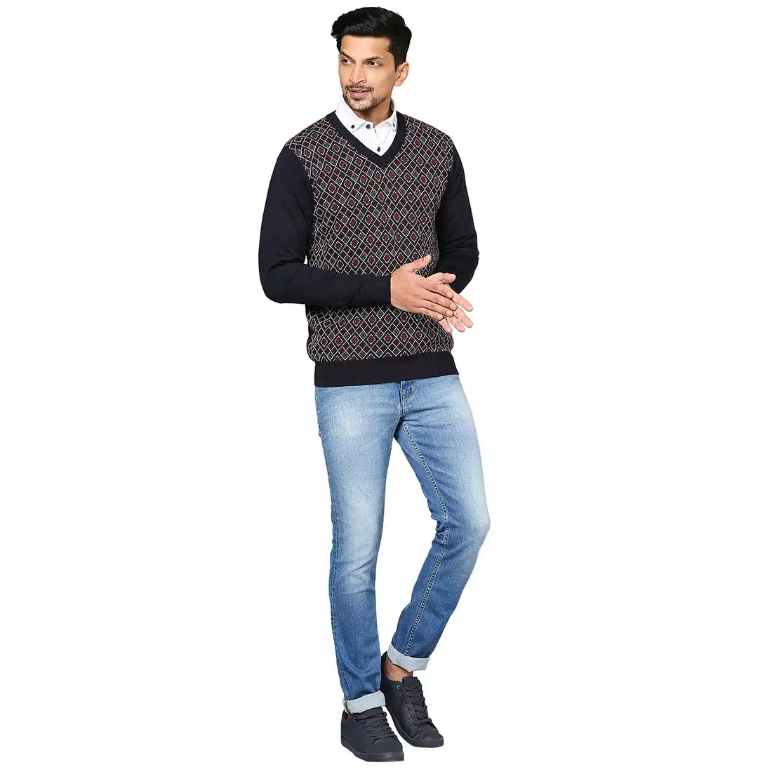 Men Regular Fit Yellow Sweater