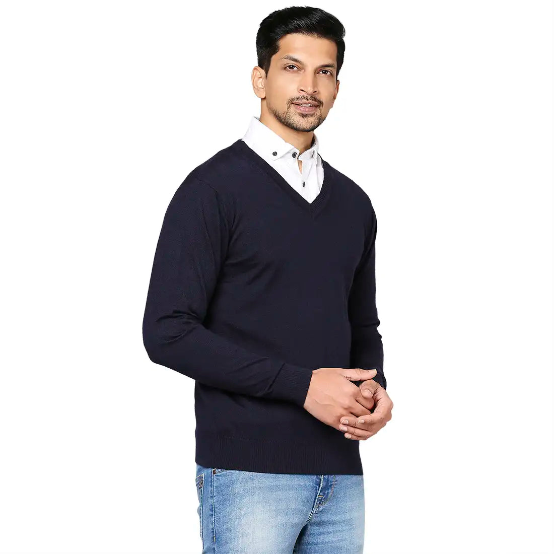 Men Regular Fit Grey Sweater