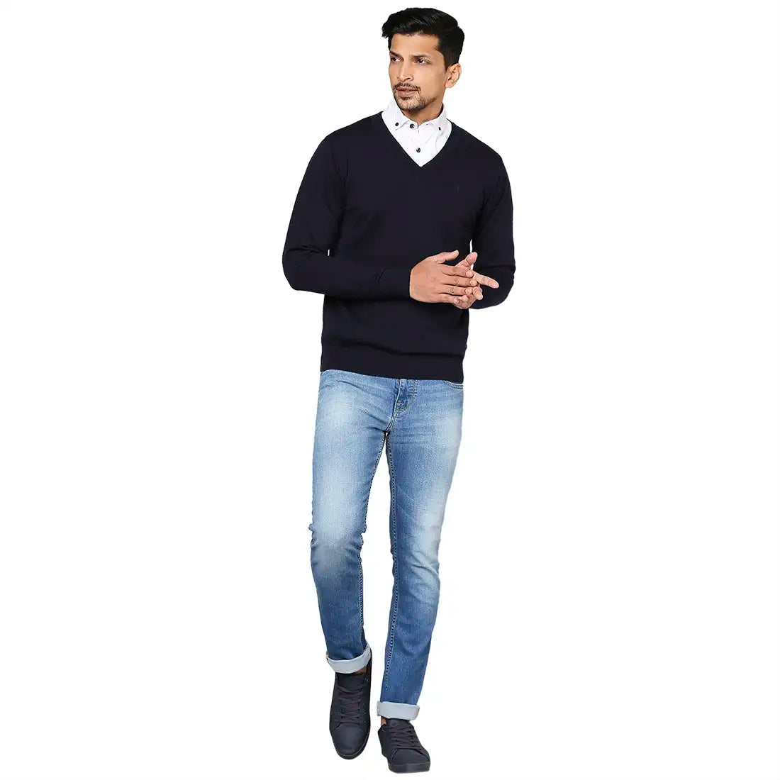 Men Regular Fit Grey Sweater