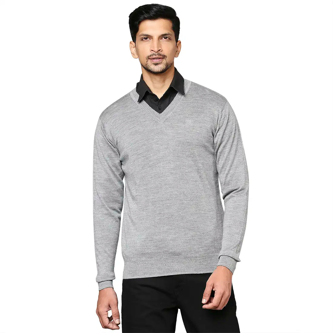 Men Regular Fit Grey Sweater
