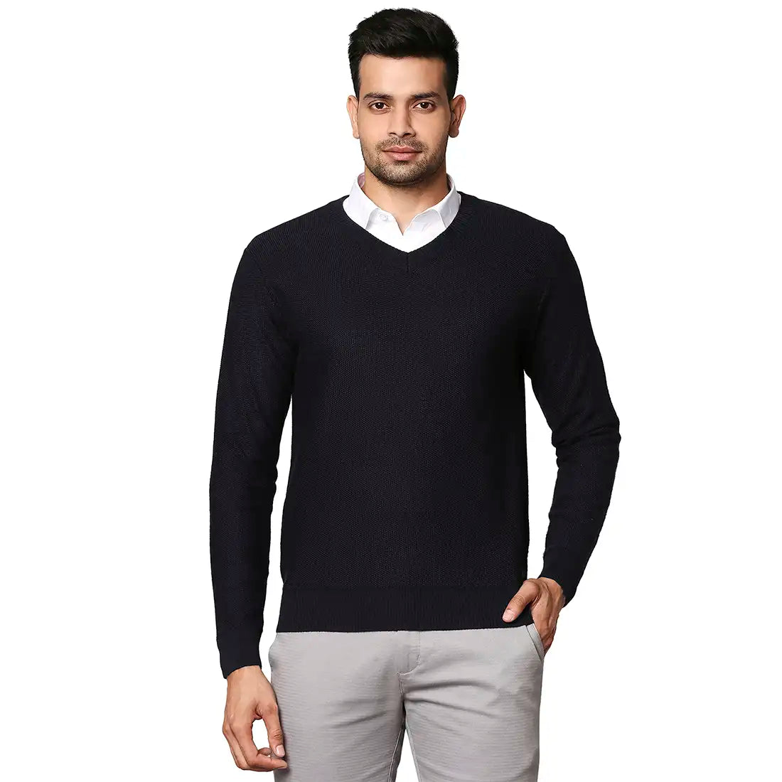 Men Regular Fit Blue Sweater