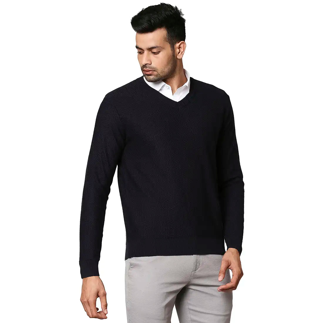 Men Regular Fit Blue Sweater