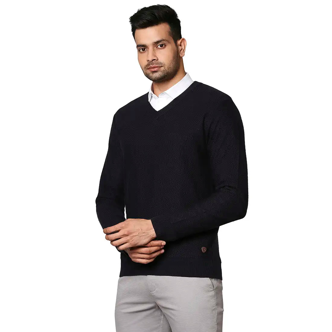 Men Regular Fit Blue Sweater