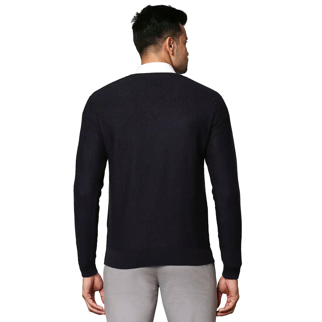 Men Regular Fit Blue Sweater
