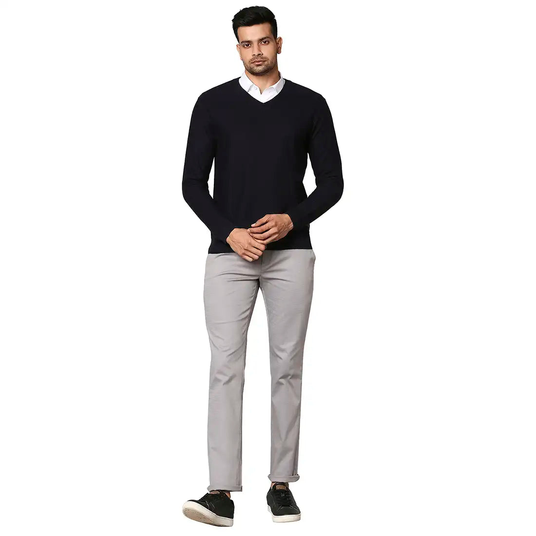 Men Regular Fit Blue Sweater