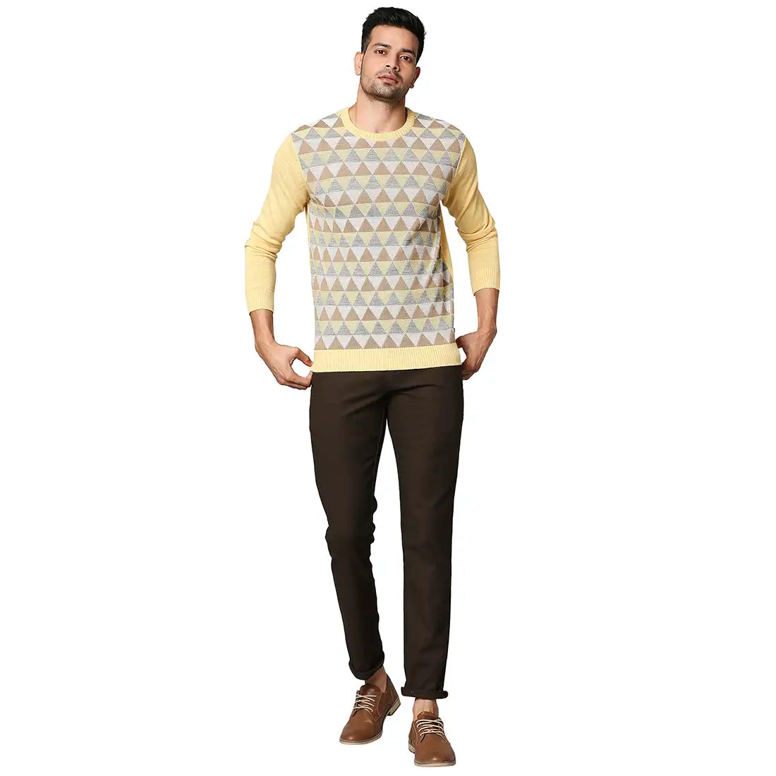 Men Regular Fit Blue Sweater