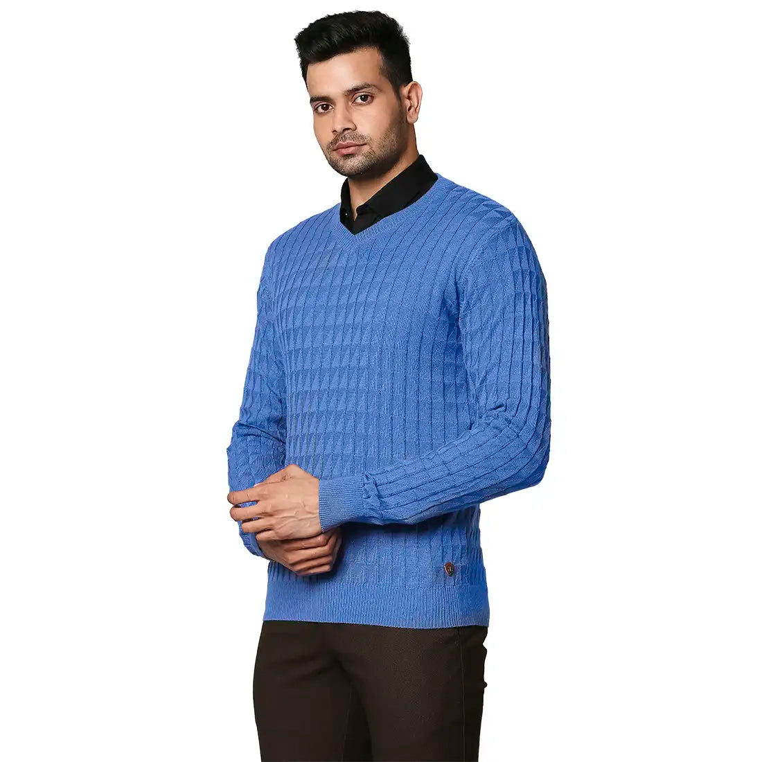 Men Regular Fit Beige Sweater