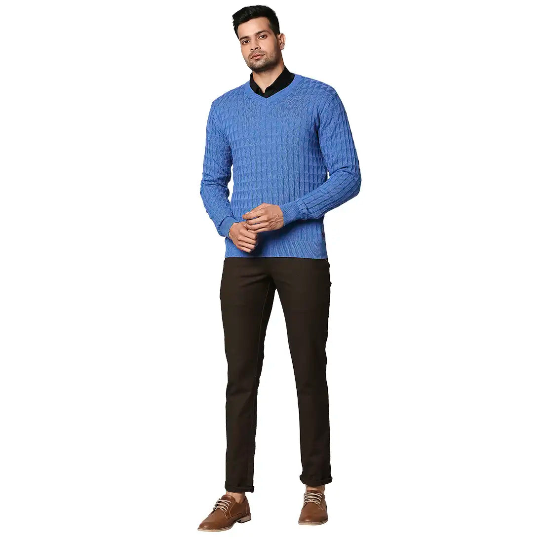 Men Regular Fit Beige Sweater