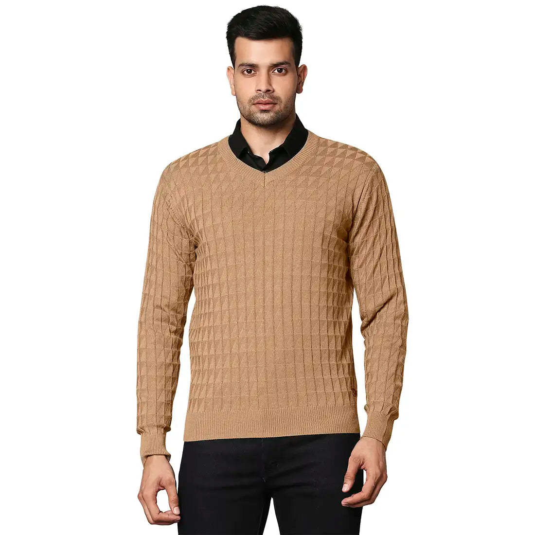 Men Regular Fit Yellow Sweater