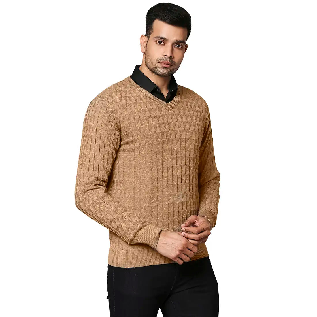 Men Regular Fit Yellow Sweater