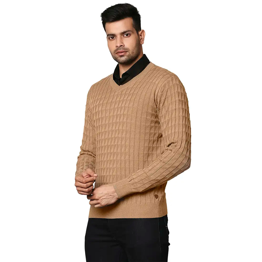 Men Regular Fit Yellow Sweater