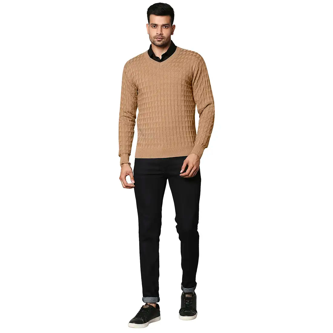 Men Regular Fit Yellow Sweater