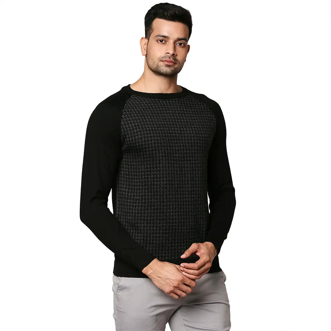Men Regular Fit Brown Sweater