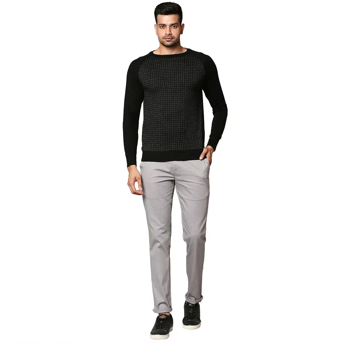 Men Regular Fit Brown Sweater