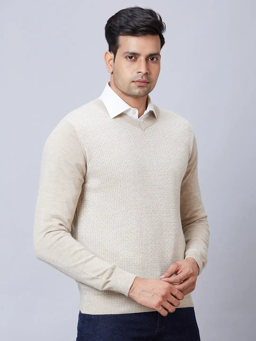 Men Grey Wrapper Acrylic Blend Full Sleeve Sweaters