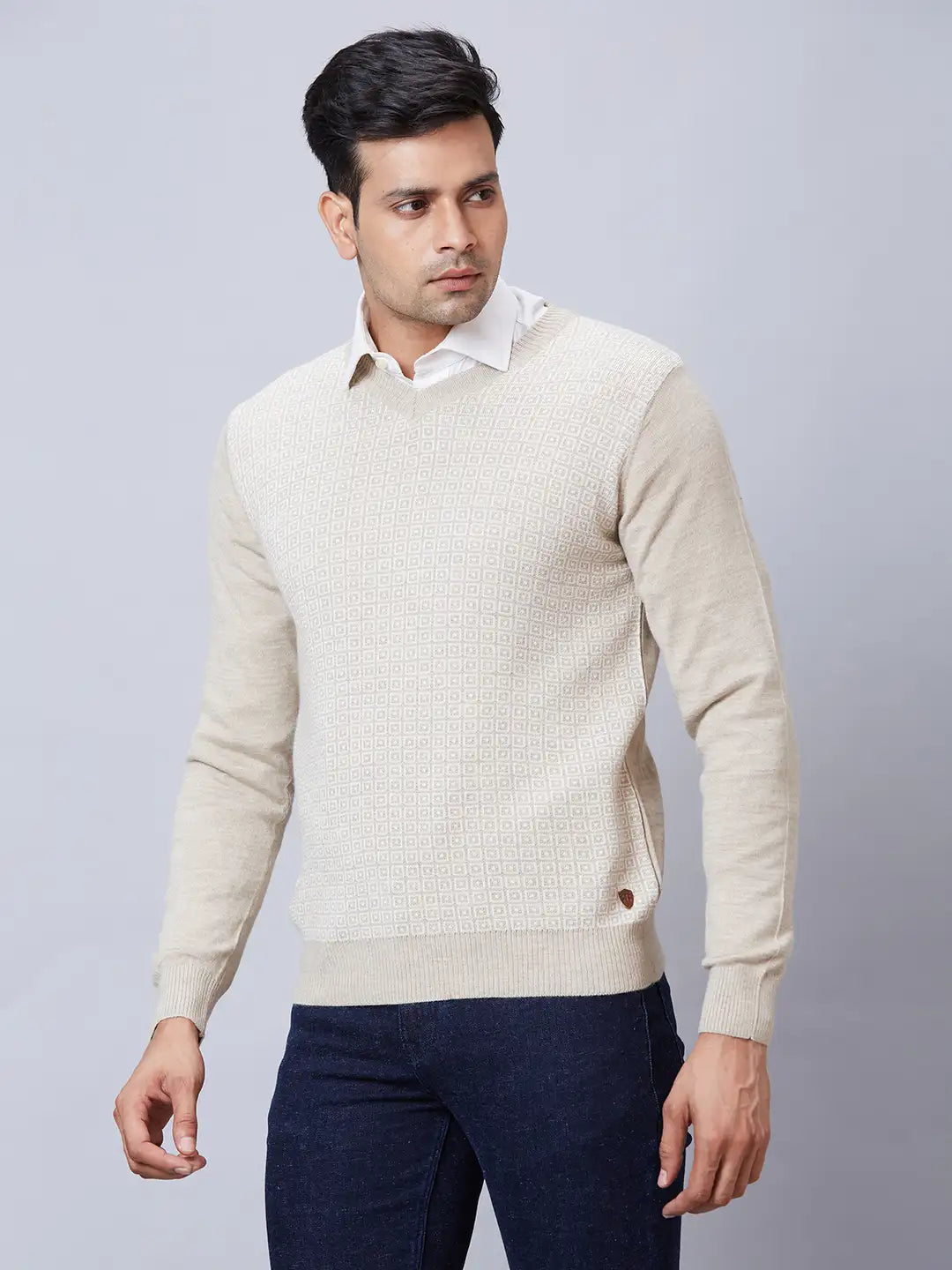 Men Grey Wrapper Acrylic Blend Full Sleeve Sweaters