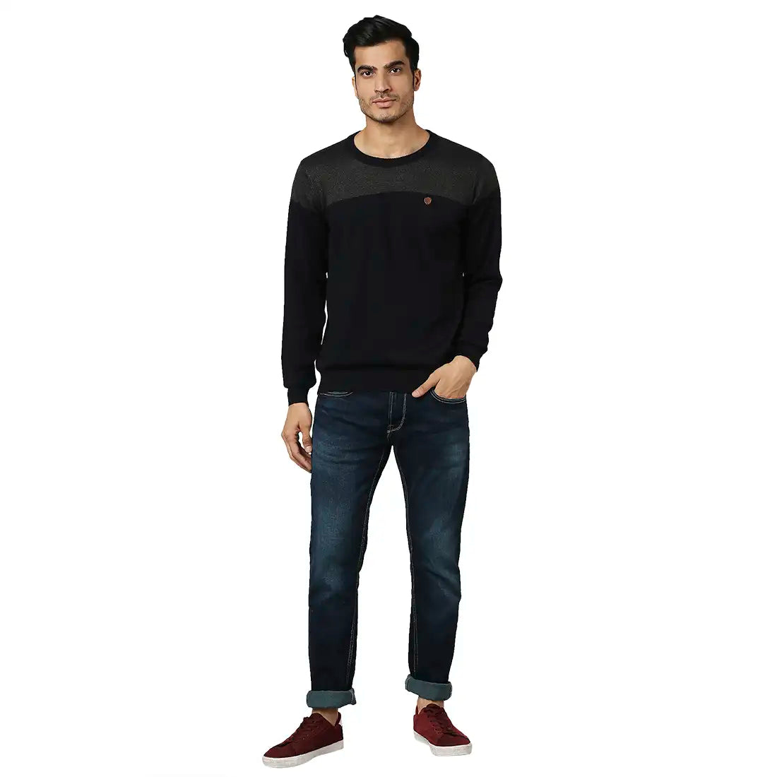 Men Regular Fit Black Sweater