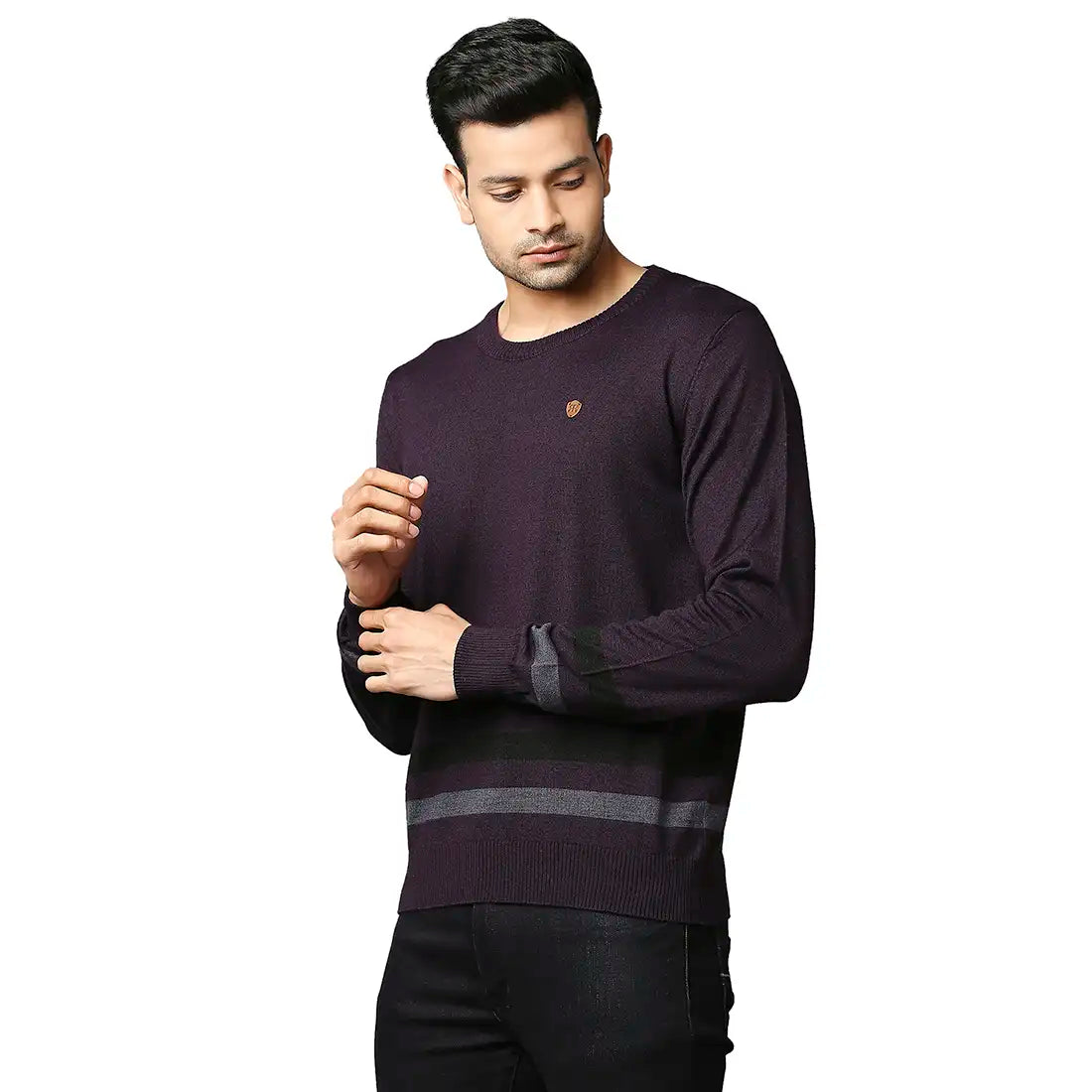 Men Regular Fit Grey Sweater