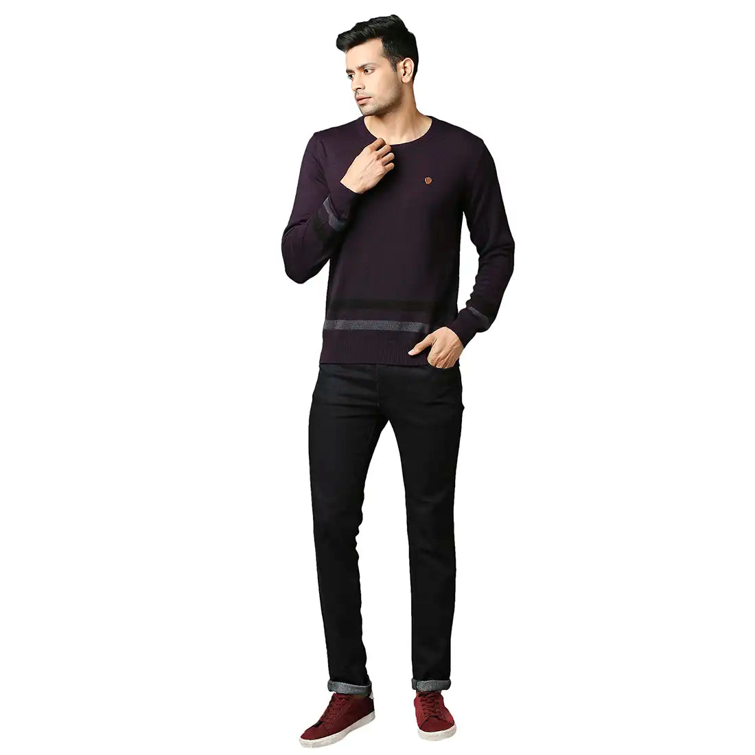 Men Regular Fit Grey Sweater