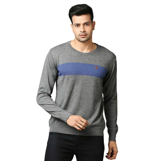 Men Regular Fit Blue Sweater