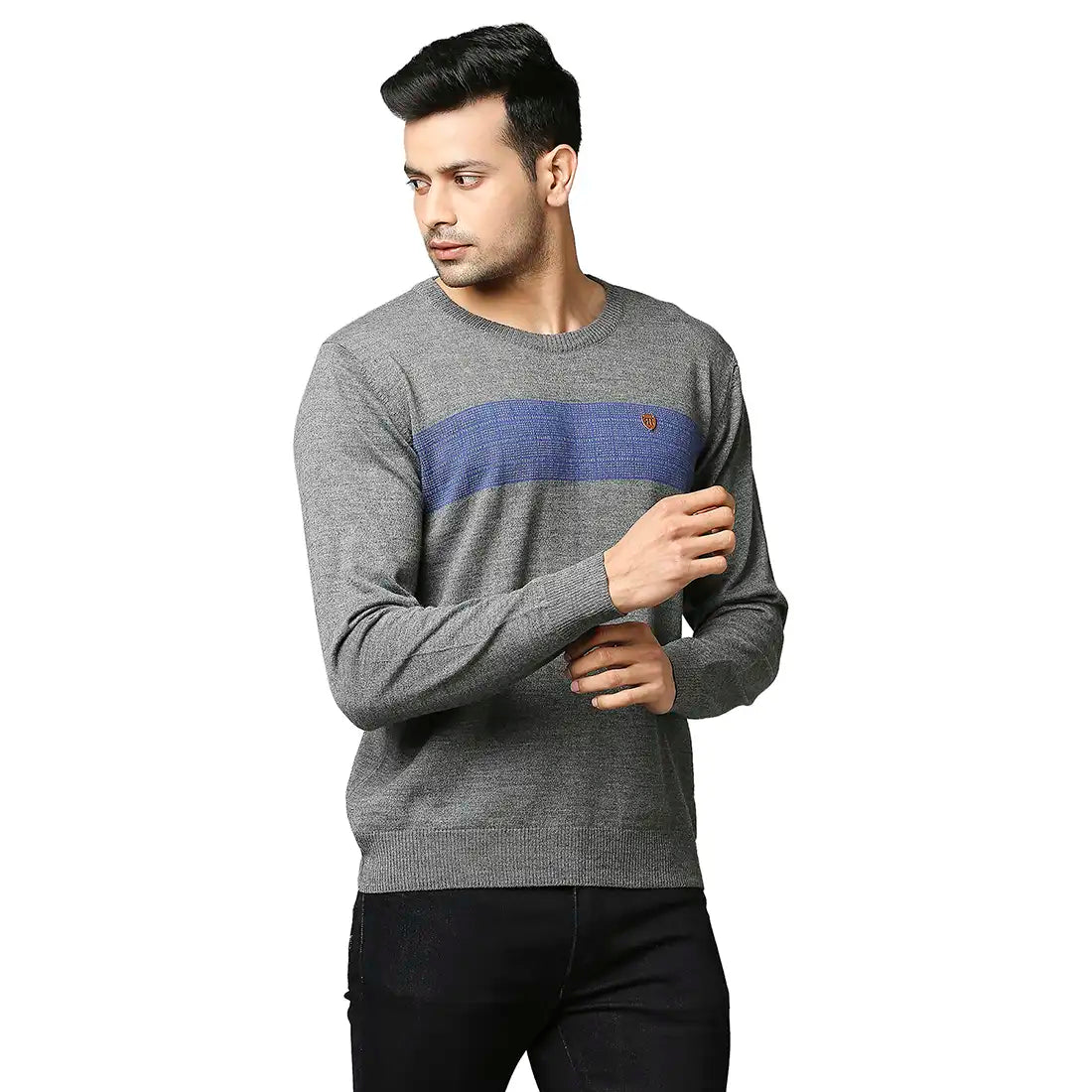Men Regular Fit Blue Sweater