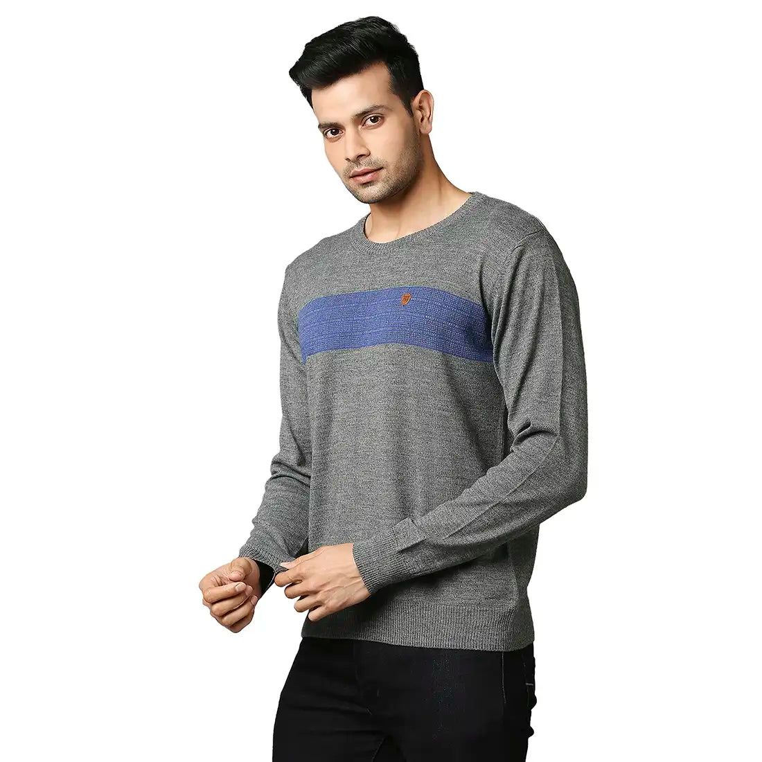 Men Regular Fit Blue Sweater