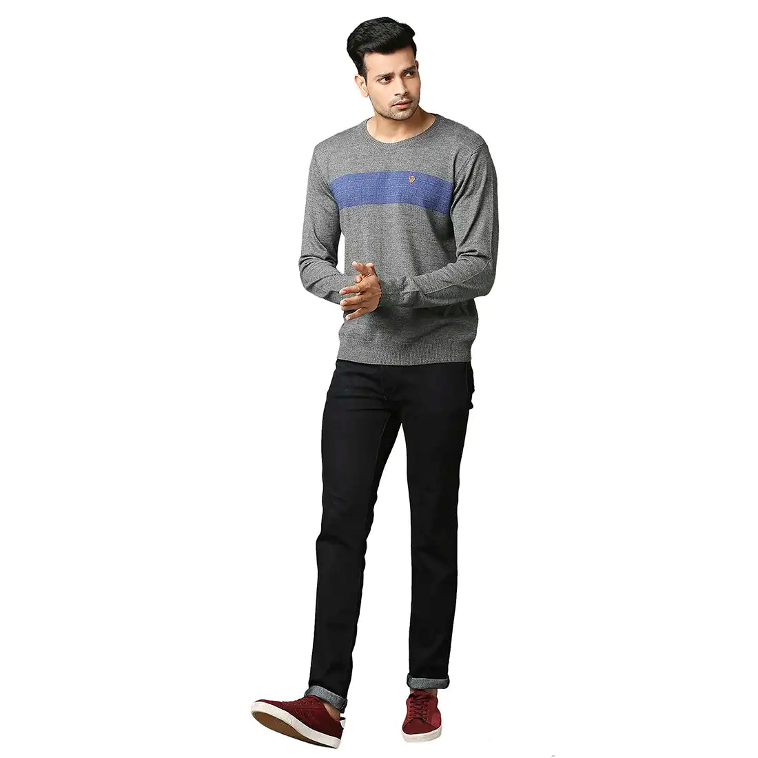 Men Regular Fit Blue Sweater
