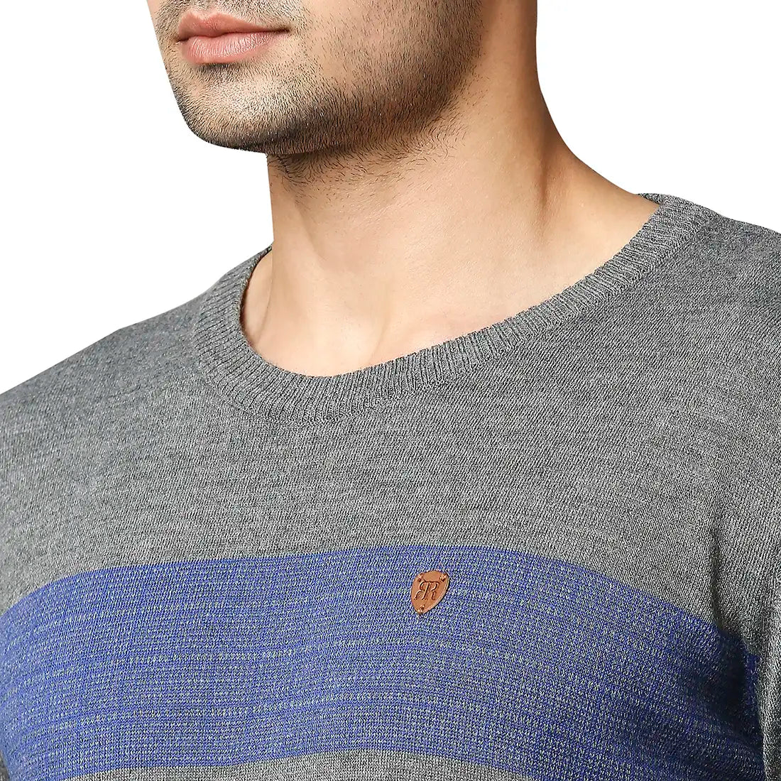 Men Regular Fit Blue Sweater