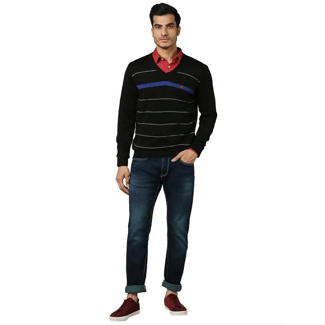 Men Regular Fit Maroon Sweater