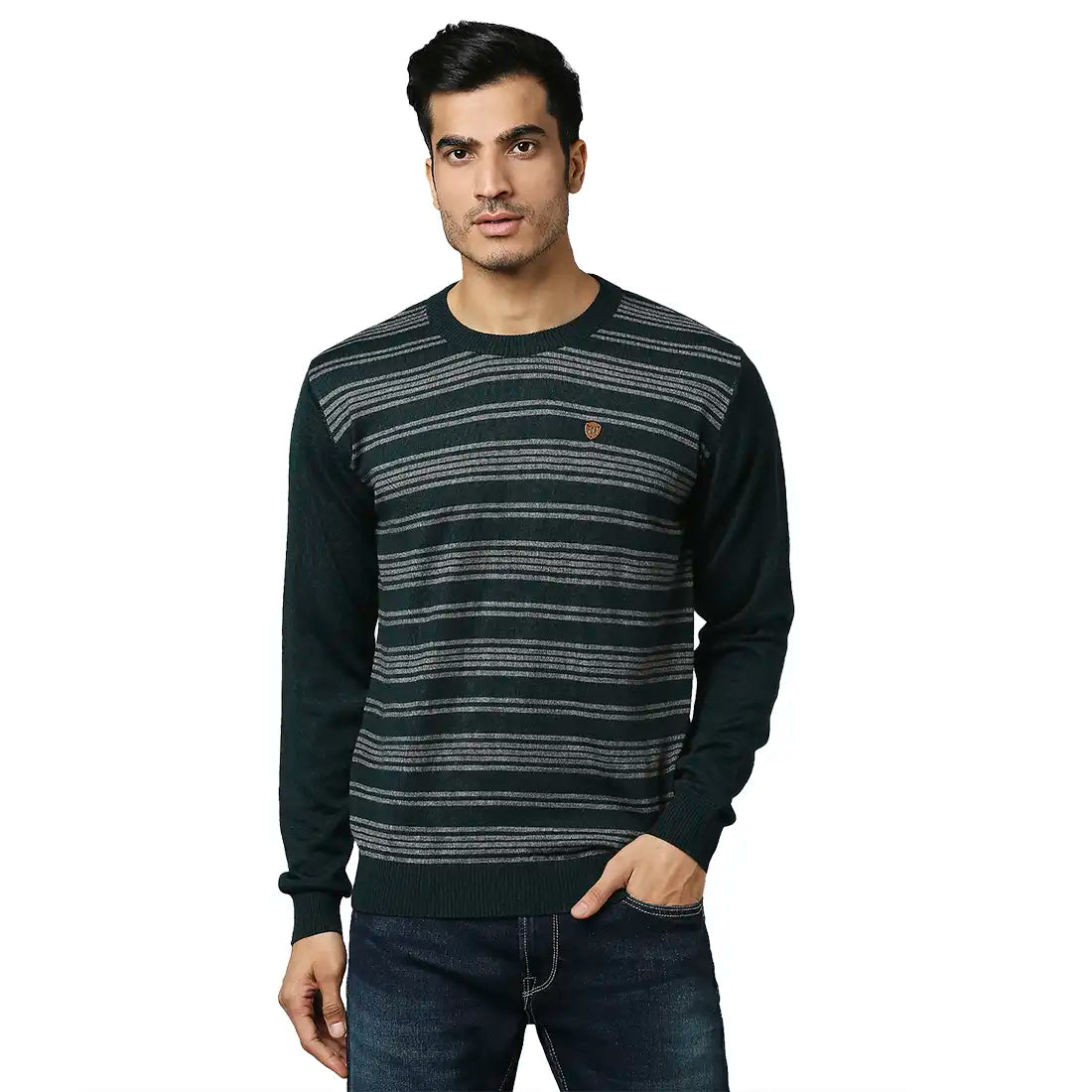 Men Regular Fit Blue Sweater