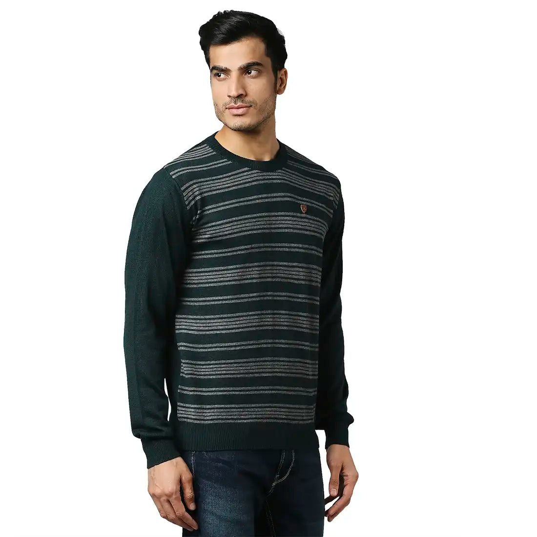 Men Regular Fit Blue Sweater