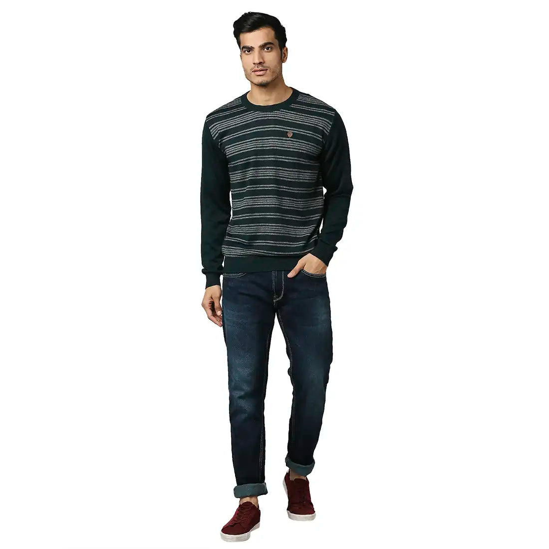 Men Regular Fit Blue Sweater