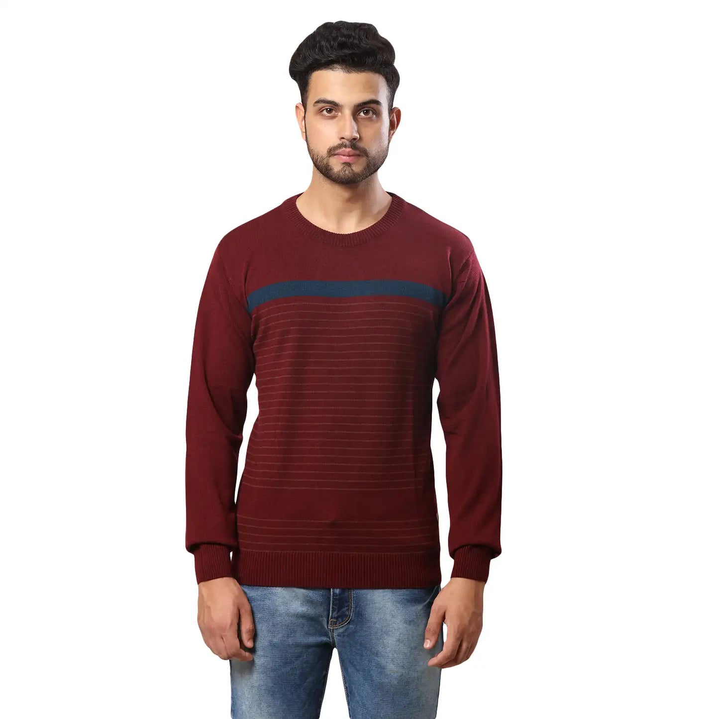 Men Regular Fit Blue Sweater