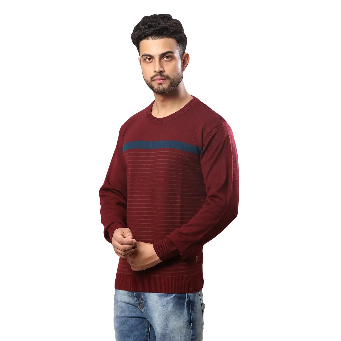 Men Regular Fit Blue Sweater