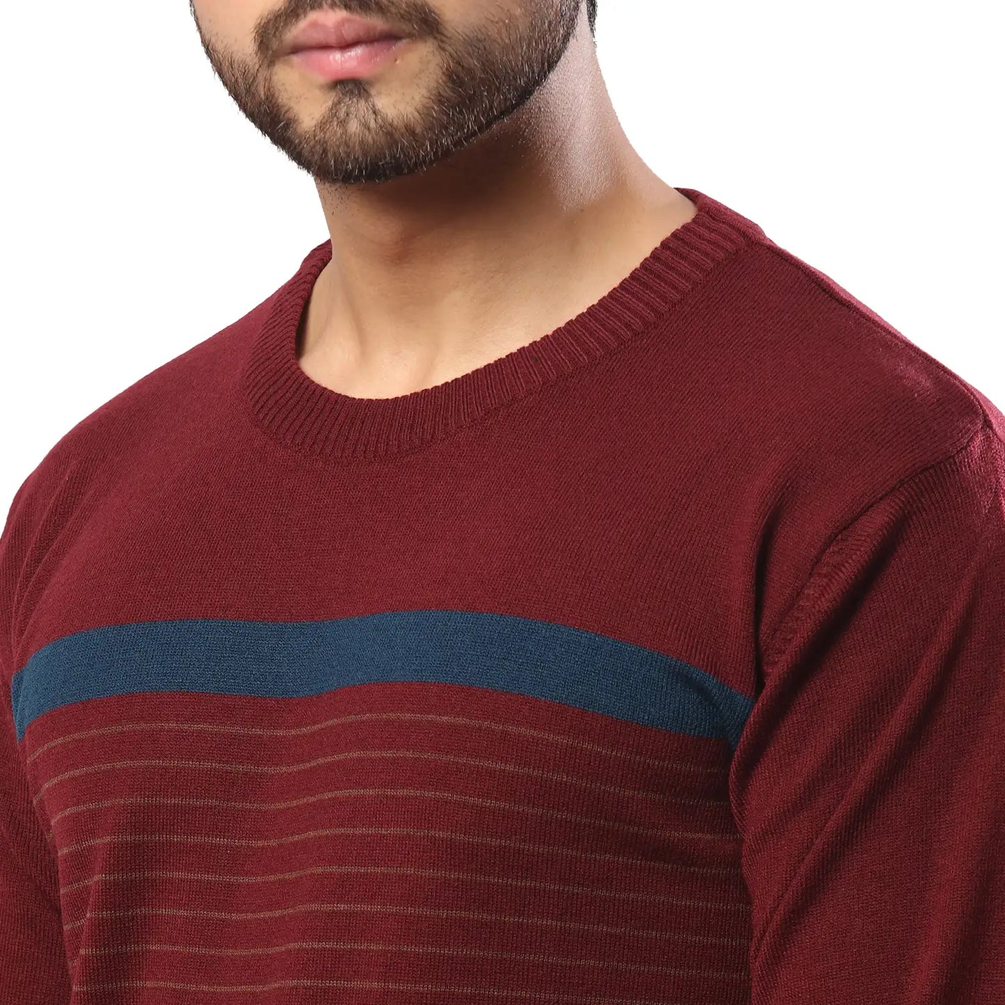 Men Regular Fit Blue Sweater